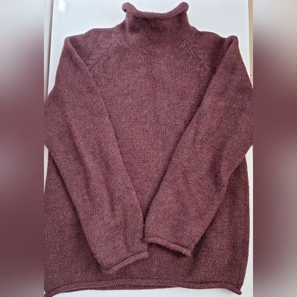 Vintage 90s J. Crew 100% Wool rollneck sweater oarsman fisherman burgundy chunky - Picture 1 of 10